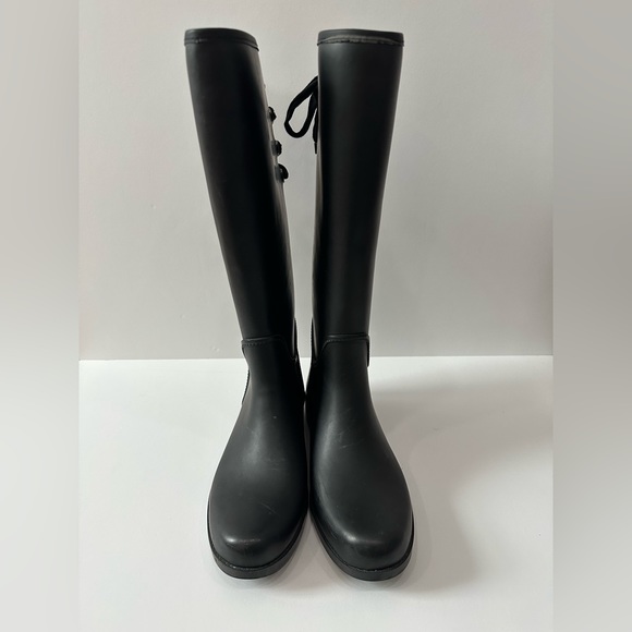 Coach Tristee Tall Rain Boots Women's Size Matte Black Rubber Lace Up Slip On - Picture 7 of 9